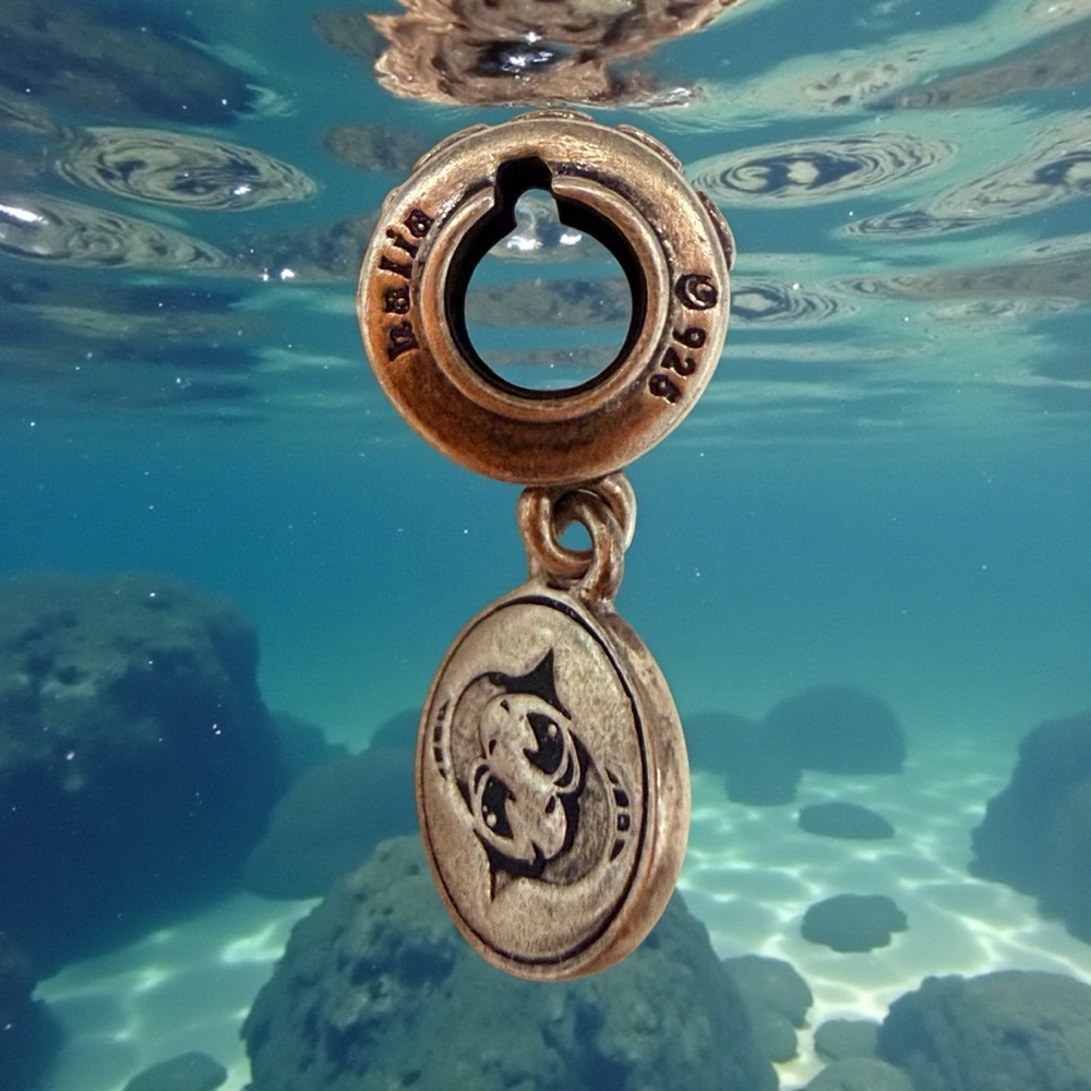 HALIA .925 PISCES DANGLE Charm with Engraved Design brand new